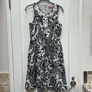 Eliza J navy/white linen dress 4 w pockets